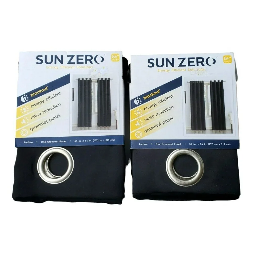 2 New Sun Zero Blackout Panels Window Curtain Black Ludlow Grommet Drape 54 x 84
